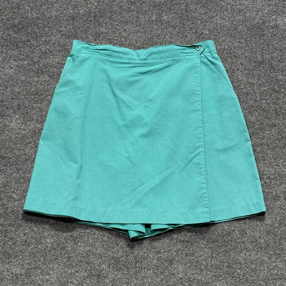 Vintage Jantzen Skort Womens 14 Green Wrap Front Elastic Waist Casual Summer USA